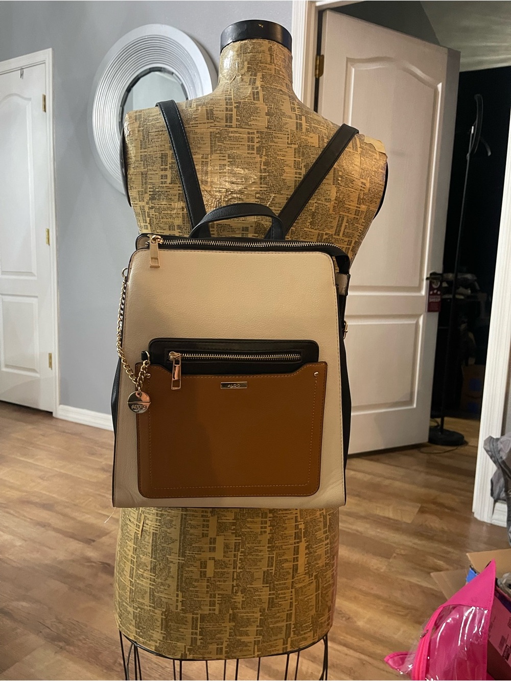 ALDO Cream & Brown Women’s Backpack Purse - Sleek Convertible Bag